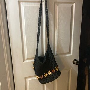 Chateau Black Shoulder Bag with Yellow and Brown Floral Design